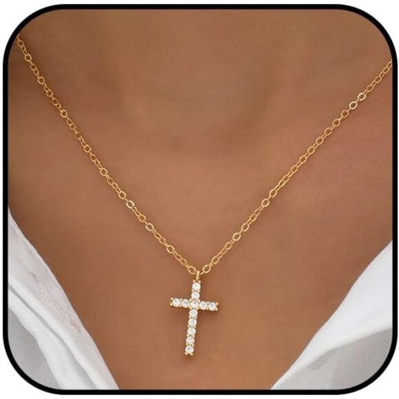 Lovely 14K Gold Plated Cross Necklace with Cubic Zirconia - Perfect Gift for Her - Picture 1 of 7